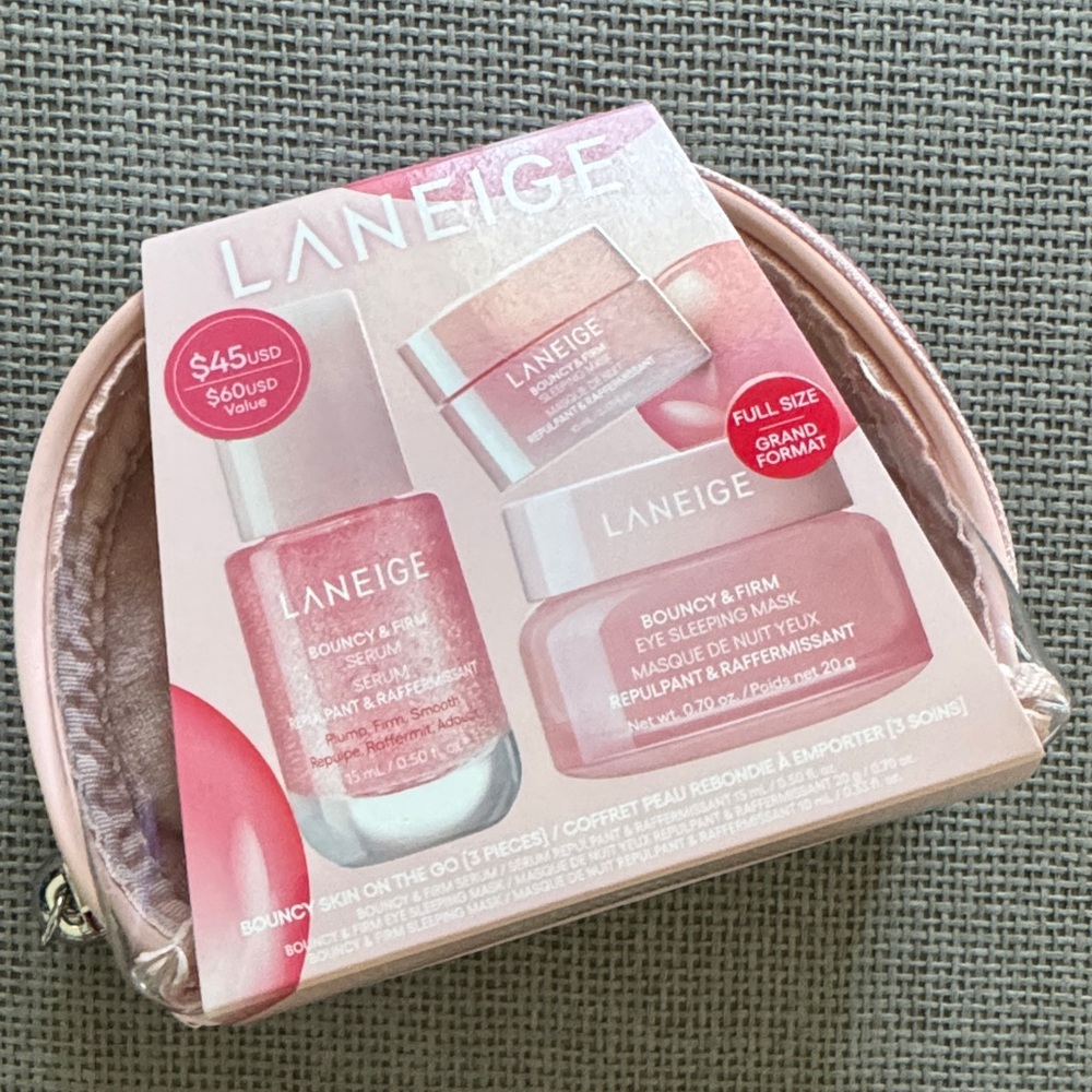 LANEIGE Pink Bouncy & Firm Travel Skincare Set gift set serum sleeping mask